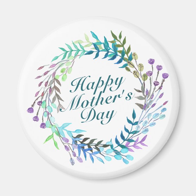 Elegant Happy Mother's Day Floral Wreath Magnet (Front)