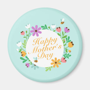 Elegant Happy Mother's Day Floral Wreath Magnet