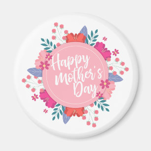Elegant Happy Mother's Day Floral Wreath   Magnet