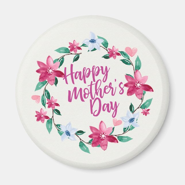 Elegant Happy Mother's Day Floral Wreath | Magnet (Front)