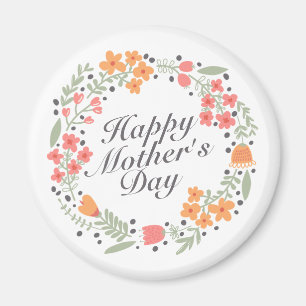 Elegant Happy Mother's Day Floral Wreath Magnet