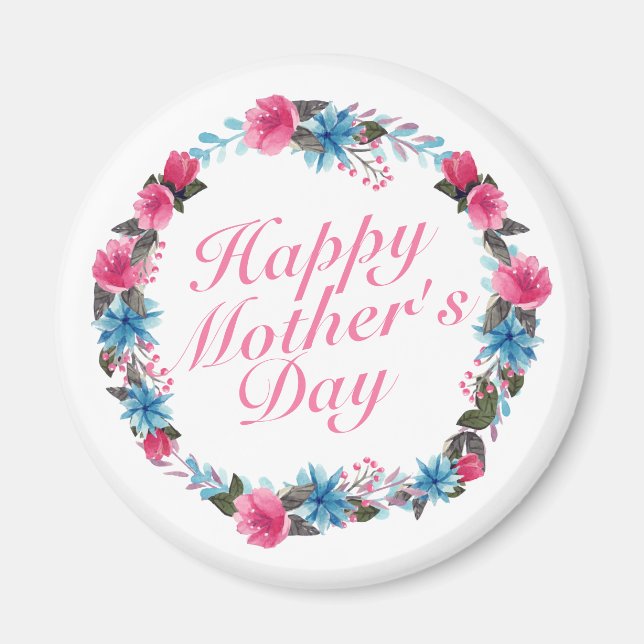 Elegant Happy Mother's Day Floral Wreath Magnet (Front)