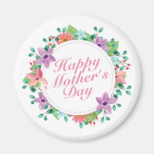 Elegant Happy Mother's Day Floral Wreath   Magnet