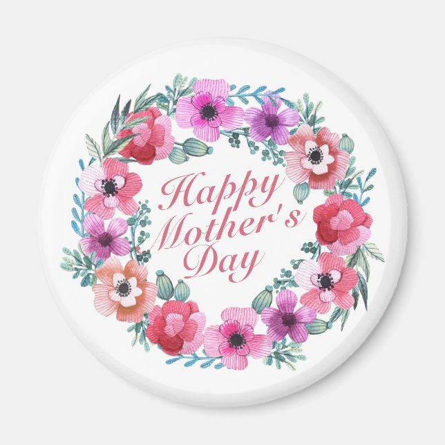 Elegant Happy Mother's Day Floral Wreath Magnet (Front)