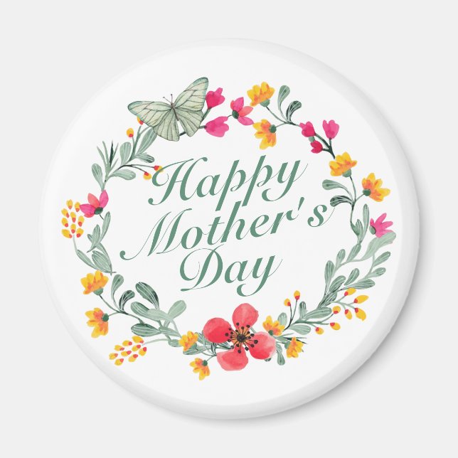 Elegant Happy Mother's Day Floral Wreath Magnet (Front)