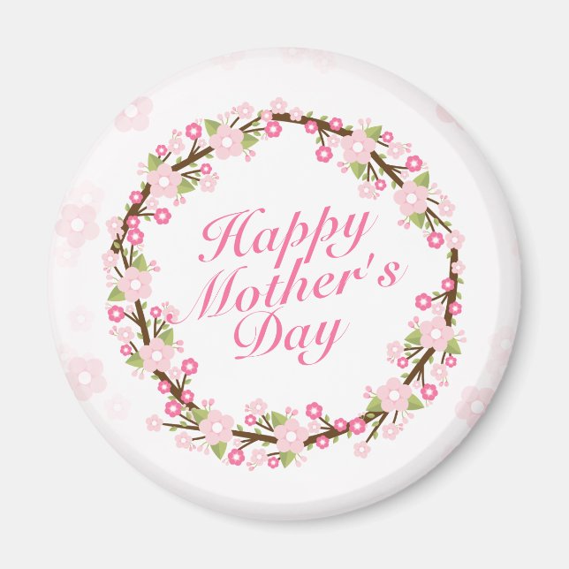 Elegant Happy Mother's Day Floral Wreath Magnet (Front)