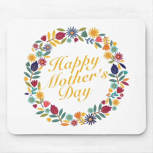 Elegant Happy Mother's Day Floral Wreath Mousepad (Front)