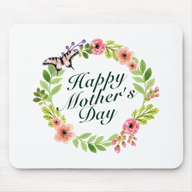 Elegant Happy Mother's Day Floral Wreath Mousepad (Front)