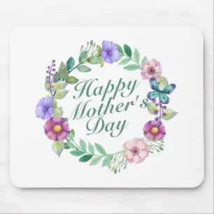 Elegant Happy Mother's Day Floral Wreath Mousepad