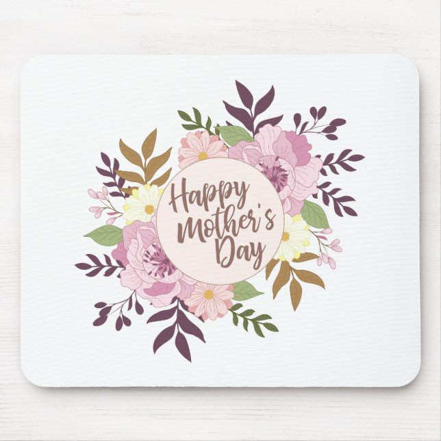 Elegant Happy Mother's Day Floral Wreath Mousepad (Front)