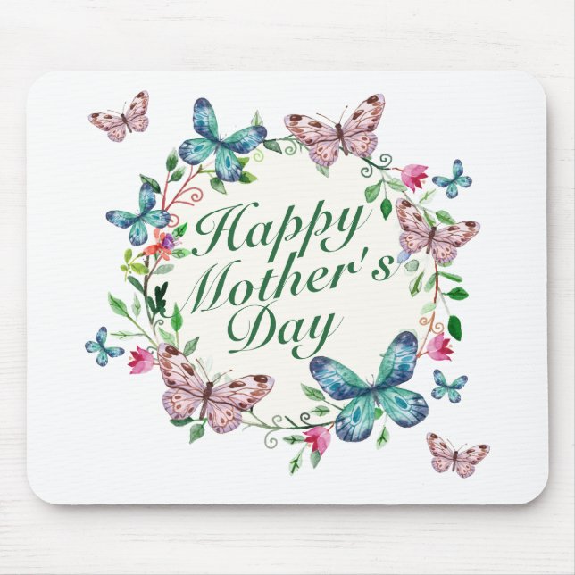 Elegant Happy Mother's Day Floral Wreath Mousepad (Front)