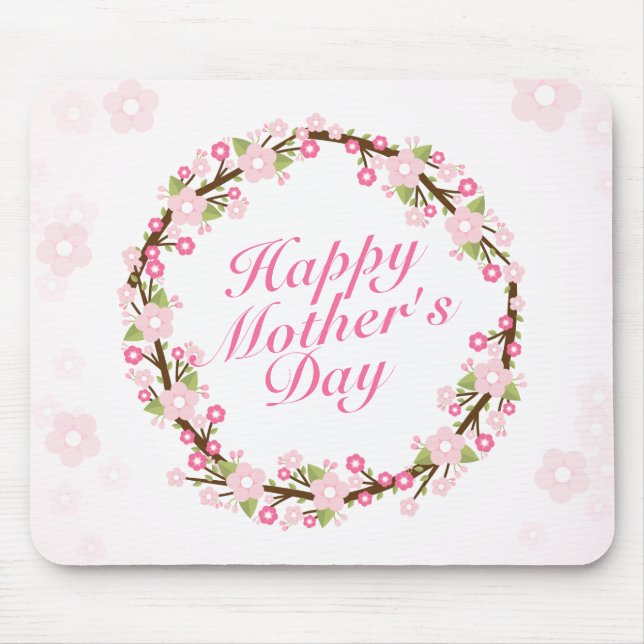 Elegant Happy Mother's Day Floral Wreath Mousepad (Front)