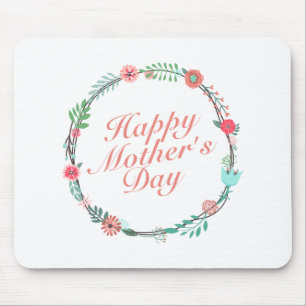 Elegant Happy Mother's Day Floral Wreath Mousepad