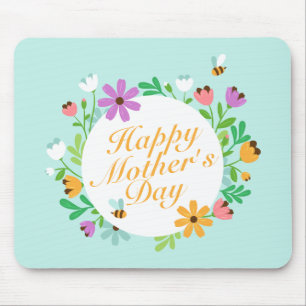 Elegant Happy Mother's Day Floral Wreath Mousepad