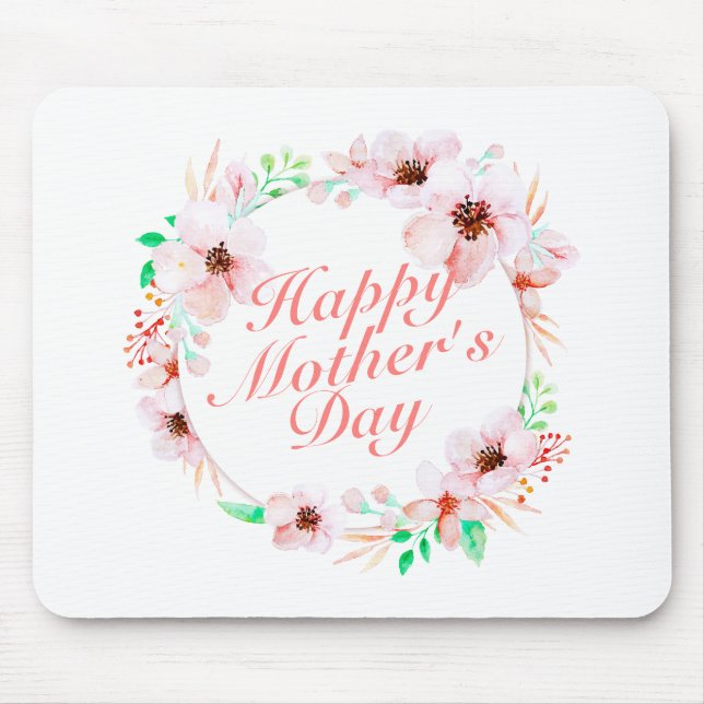 Elegant Happy Mother's Day Floral Wreath Mousepad (Front)