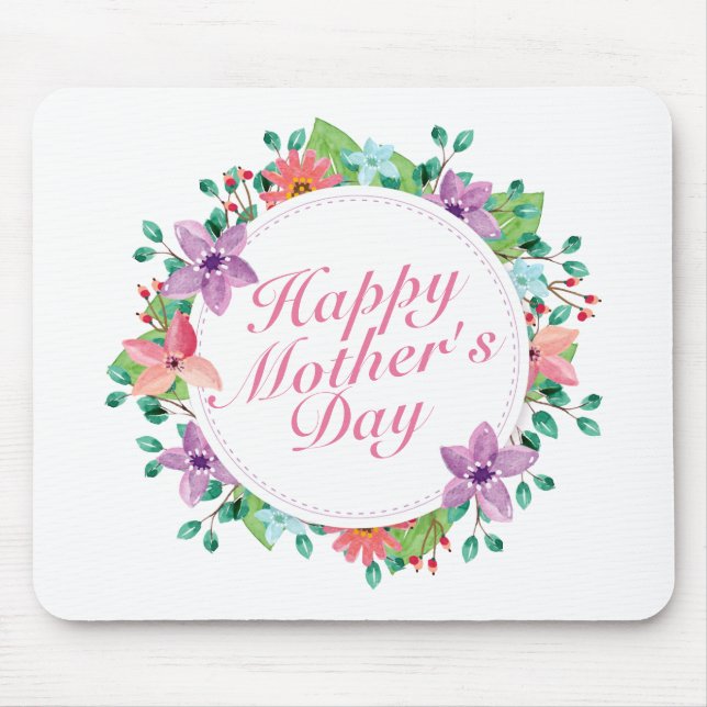 Elegant Happy Mother's Day Floral Wreath Mousepad (Front)