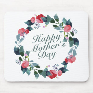 Elegant Happy Mother's Day Floral Wreath Mousepad