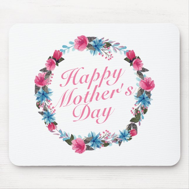 Elegant Happy Mother's Day Floral Wreath Mousepad (Front)