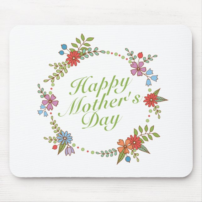 Elegant Happy Mother's Day Floral Wreath Mousepad (Front)