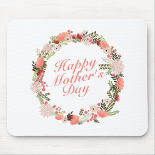 Elegant Happy Mother's Day Floral Wreath Mousepad