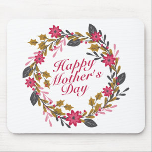 Elegant Happy Mother's Day Floral Wreath Mousepad