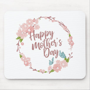 Elegant Happy Mother's Day Floral Wreath Mousepad
