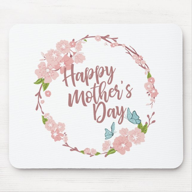 Elegant Happy Mother's Day Floral Wreath Mousepad (Front)