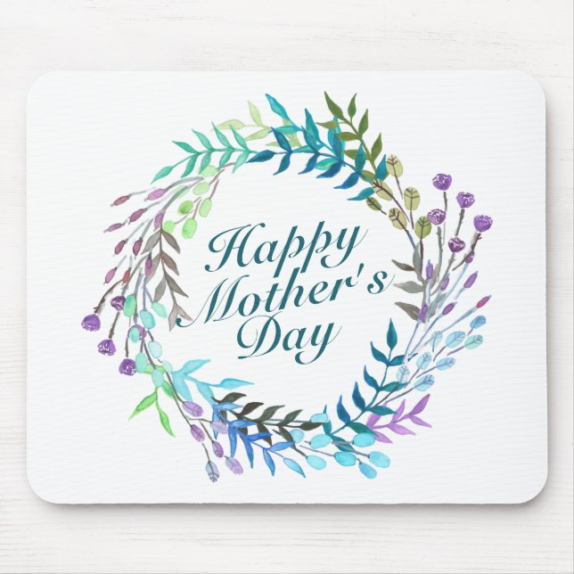 Elegant Happy Mother's Day Floral Wreath Mousepad (Front)