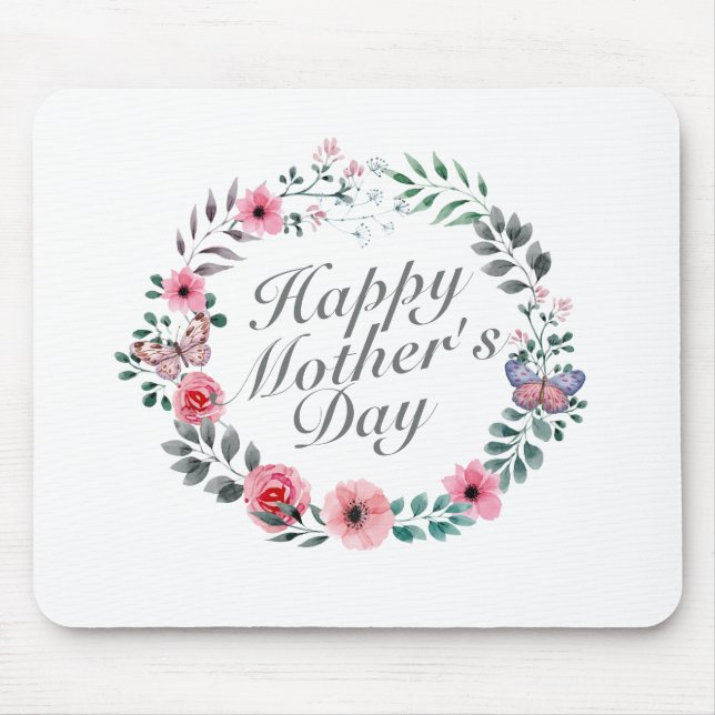Elegant Happy Mother's Day Floral Wreath Mousepad (Front)