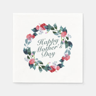 Elegant Happy Mother's Day Floral Wreath   Napkin