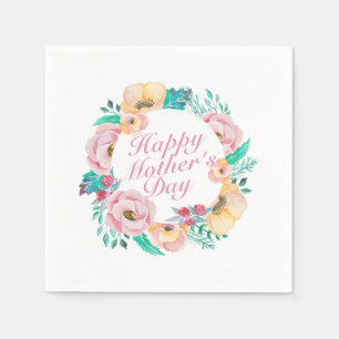 Elegant Happy Mother's Day Floral Wreath Napkin
