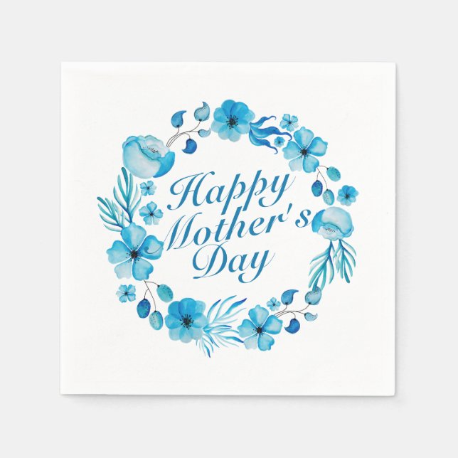 Elegant Happy Mother's Day Floral Wreath Napkin (Front)