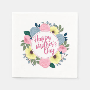 Elegant Happy Mother's Day Floral Wreath Napkin
