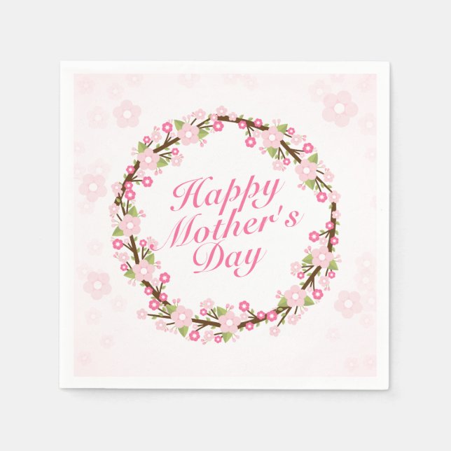 Elegant Happy Mother's Day Floral Wreath Napkin (Front)