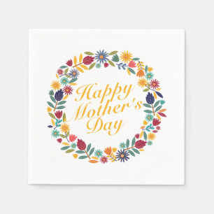 Elegant Happy Mother's Day Floral Wreath Napkin