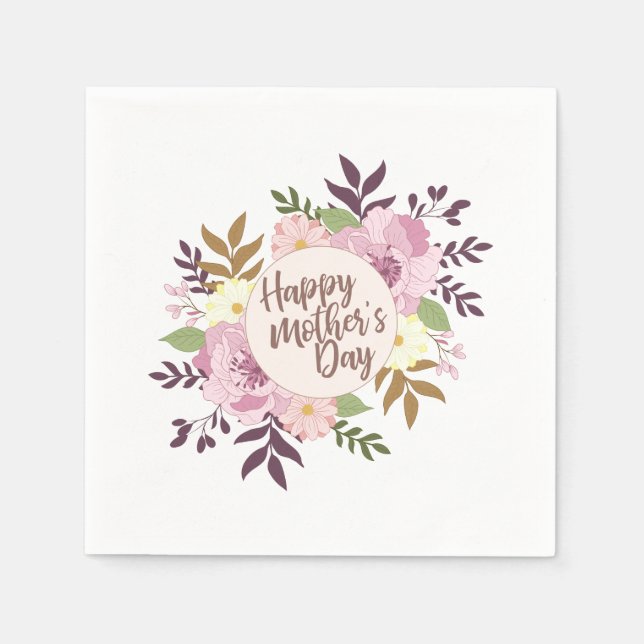 Elegant Happy Mother's Day Floral Wreath | Napkin (Front)