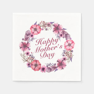 Elegant Happy Mother's Day Floral Wreath Napkin