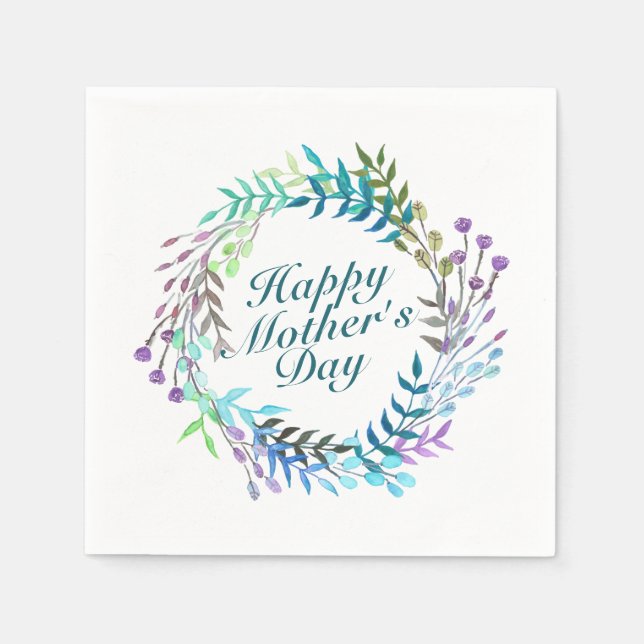 Elegant Happy Mother's Day Floral Wreath Napkin (Front)