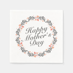 Elegant Happy Mother's Day Floral Wreath Napkin