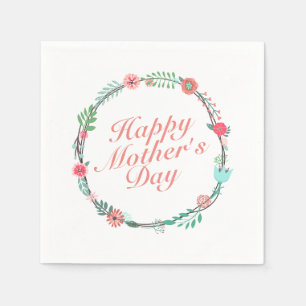 Elegant Happy Mother's Day Floral Wreath Napkin