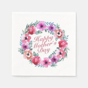 Elegant Happy Mother's Day Floral Wreath Napkin
