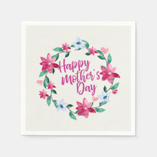 Elegant Happy Mother's Day Floral Wreath   Napkin