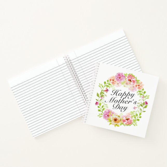 Elegant Happy Mother's Day Floral Wreath Notebook (Inside)