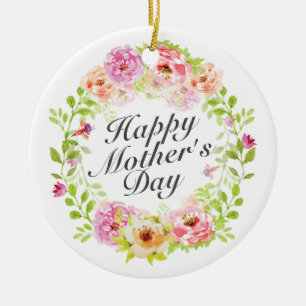 Elegant Happy Mother's Day Floral Wreath Ornament