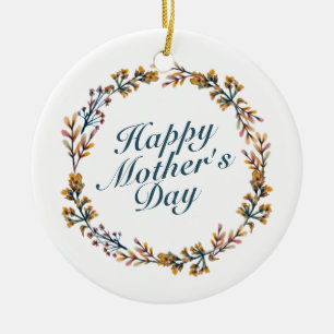 Elegant Happy Mother's Day Floral Wreath Ornament
