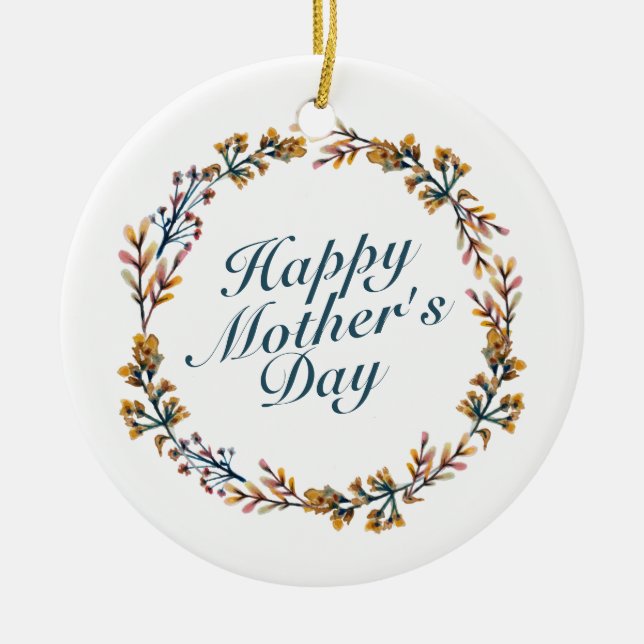 Elegant Happy Mother's Day Floral Wreath Ornament (Front)