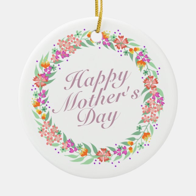 Elegant Happy Mother's Day Floral Wreath Ornament (Front)