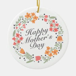 Elegant Happy Mother's Day Floral Wreath Ornament
