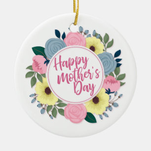 Elegant Happy Mother's Day Floral Wreath Ornament