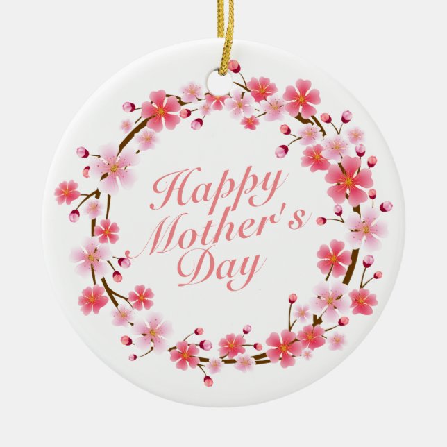 Elegant Happy Mother's Day Floral Wreath Ornament (Front)